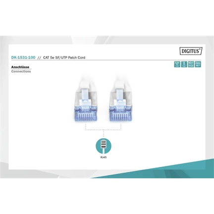 Kábel Digitus SF/UTP CAT5e patch 5m szürke