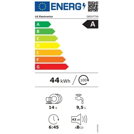 LG DB597TXS QuadWash mosogatógép - beépíthető, gőzös, TrueSteam, automatikus ajtónyitás, 14 teríték, ThinQ WiFi