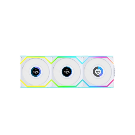Lian Li UNI FAN SL Wireless LCD 120 rendszerhűtő - ARGB, PWM, 300-1900rpm, 29,5dBA, fehér, 3db + kontroller