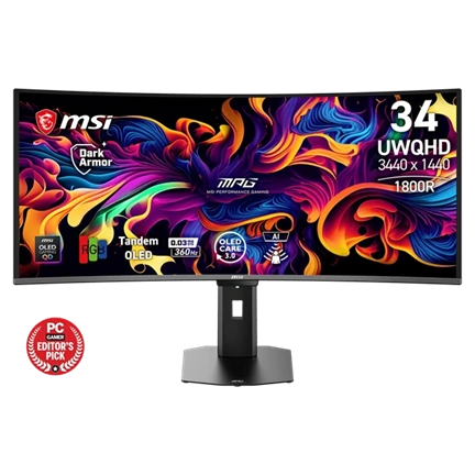 MSI MPG 341CQR QD-OLED monitor - 34" UWQHD, ívelt 1800R, 360Hz, 0,03ms GtG