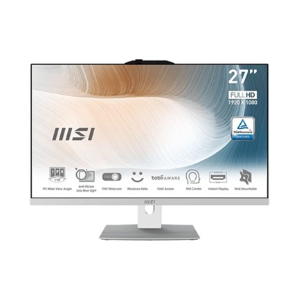 MSI Modern AM272P 12M-1203XEU AIO PC - 27" FHD, Intel Core i3-1215U, 8GB, 500GB SSD, nincs op. rendszer, fehér