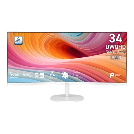 MSI Pro MP341CQW E12 monitor - 34" UWQHD, ívelt 1500R, VA, 120Hz, Adaptive-Sync, fehér