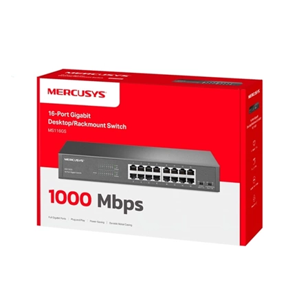 Mercusys MS116GS switch - 16db 1 gigabites port, asztali/rack, tartós fémház