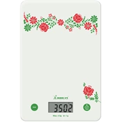 Momert 6859 digitális, kalocsai mintás, üveglapos konyhamérleg,  Precíziós mérési rendszer, tára funkció, LCD kijelző