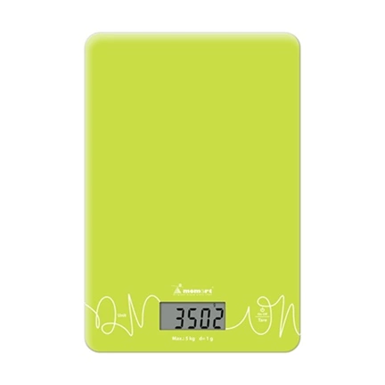 Momert 6861 digitális, zöld üveglapos konyhamérleg,  Precíziós mérési rendszer, tára funkció, LCD kijelző, automatikus k
