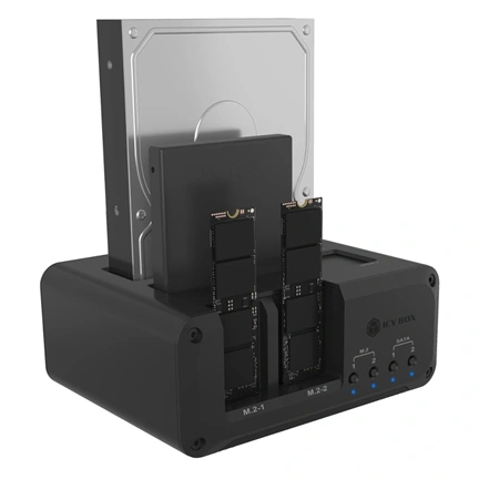 Raidsonic Icy Box Club Case 2925 - 4 rekeszes ház 2 db M.2 NVMe és 2 db 2,5"/3,5" HDD/SSD számára