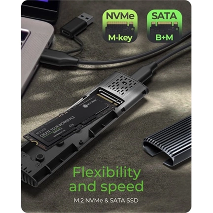 Raidsonic Icy Box IB-1808MCT-CU31 M.2 NVMe & SATA SSD ház USB Type-C csatlakozással