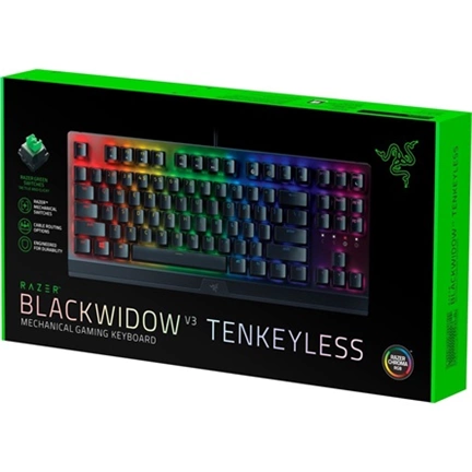 Razer BlackWidow V3 Tenkeyless billentyűzet - kompakt, Chroma RGB, mechanikus, green switch, UK, fekete
