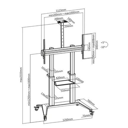 Roline görgős állvány ultranagy (70" - 120") kijelzőhöz, 140 kg teherbírás, fekete