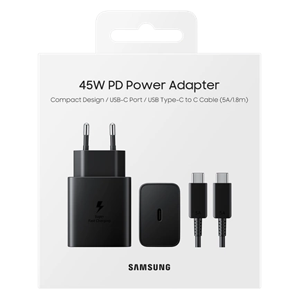 SAMSUNG 45W-os hálózati adapter + USB-C/C 1,8m 5A kábel - fekete