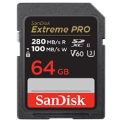 SANDISK SDXC EXTREME PRO KÁRTYA 64GB, 280/100 MB/s, UHS-II, V60,C10 64 GB