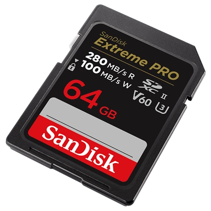 SANDISK SDXC EXTREME PRO KÁRTYA 64GB, 280/100 MB/s, UHS-II, V60,C10 64 GB