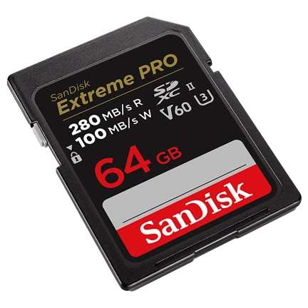 SANDISK SDXC EXTREME PRO KÁRTYA 64GB, 280/100 MB/s, UHS-II, V60,C10 64 GB