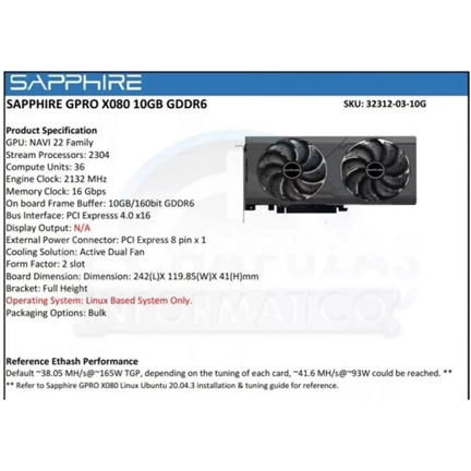 SAPPHIRE GPRO X080 10GB GDDR6 Bányászkártya (crypto) SAPPHIRE GPRO X080 10GB GDDR6 Bányászkártya (crypto)
