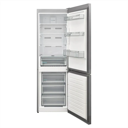SHARP SJ-NBA11DMXPE-EU szabadonálló, alulfagyasztós, kétajtós hűtőszekrény, E osztály, 330L, inox