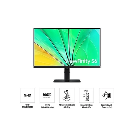 Samsung 27" ViewFinity S6 S60D monitor - QHD, 100Hz, állítható magasságú, forgatható, elfordítható, dönthető állvány Samsung 27" ViewFinity S6 S60D monitor - QHD, 100Hz, állítható magasságú, forgatható, elfordítható, dönthető állvány