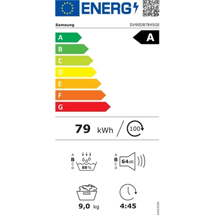 Samsung DV90DB7845GEU4 szárítógép A energiahatékonysági besorolással 9 kg