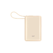 Silicon Power CP10 powerbank - beépített USB-C kábel, USB-C és USB-A port, LCD, 20W PD, 10,000mAh, arany