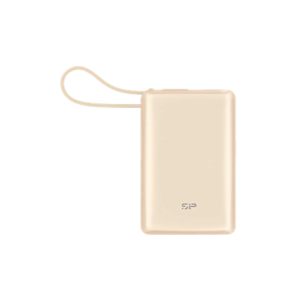 Silicon Power CP10 powerbank - beépített USB-C kábel, USB-C és USB-A port, LCD, 20W PD, 10,000mAh, arany