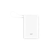 Silicon Power CP10 powerbank - beépített USB-C kábel, USB-C és USB-A port, LCD, 20W PD, 10,000mAh, fehér