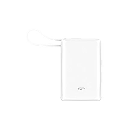 Silicon Power CP10 powerbank - beépített USB-C kábel, USB-C és USB-A port, LCD, 20W PD, 10,000mAh, fehér