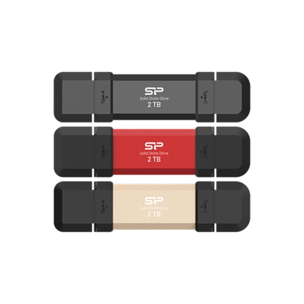 Silicon Power DS72 külső SSD, pendrive méret, USB Type-A+C, 1050/850MB/s, 2TB, arany