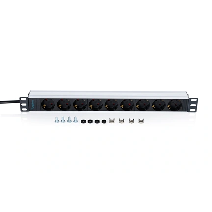 Digitus Socket strip with aluminum profile, 9-way socket outlet with earthing contact, 2 m supply cable