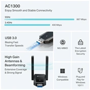 TP-Link Archer T5U Plus AX1300 két antennás, nagy nyereségű, vezeték nélküli USB adapter