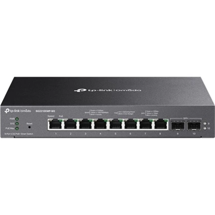 TP-Link SG2210XMP-M2 smart switch - Omada, 8db 2.5GBASE-T és 2db 10GE SFP+ port, 8 porton PoE+ TP-Link SG2210XMP-M2 smart switch - Omada, 8db 2.5GBASE-T és 2db 10GE SFP+ port, 8 porton PoE+