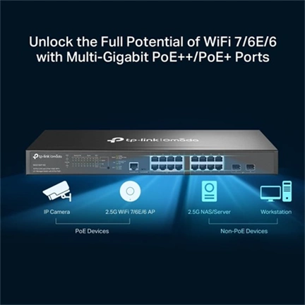 TP-Link SG3218XP-M2 switch - Omada, 16db 2,5 gigabites és 2db 10GE SFP+ port, 8 porton PoE+, L2+, menedzselt TP-Link SG3218XP-M2 switch - Omada, 16db 2,5 gigabites és 2db 10GE SFP+ port, 8 porton PoE+, L2+, menedzselt
