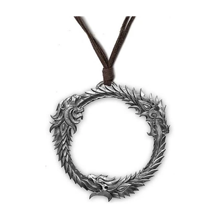 The Elder Scrolls Online Pendant "Ouroboros"  sárkányos fémdísz bőr nyakpánttal