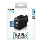 Trust 21589 Fast Dual USB-C & USB Wall Charger for phone