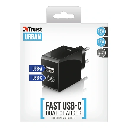 Trust 21589 Fast Dual USB-C & USB Wall Charger for phone