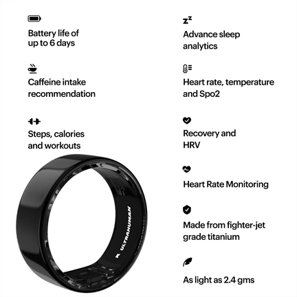 Ultrahuman Ring Air - Smart Ring, Charger, USB Cable / Size-07- Aster_Air_Fekete