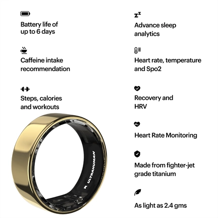 Ultrahuman Ring Air - Smart Ring, Charger, USB Cable / Size-09- Air_Arany
