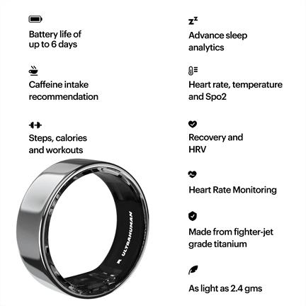 Ultrahuman Ring Air - Smart Ring, Charger, USB Cable / Size-09- Air_Ezüst