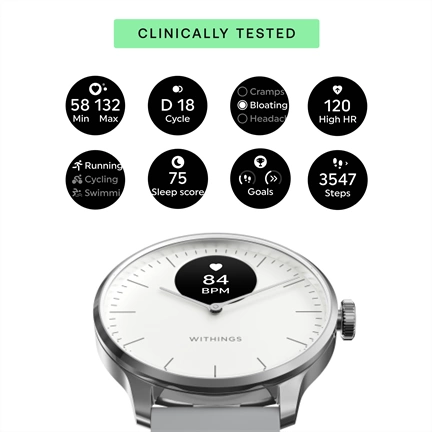 Withings Scanwatch Light / 37mm (Activity, Sleep Tracker / Stainless steel, fkm wristband, sapphire glass) - Fehér Withings Scanwatch Light / 37mm (Activity, Sleep Tracker / Stainless steel, fkm wristband, sapphire glass) - Fehér