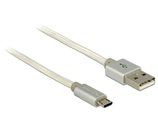 Delock USB 2.0 A > micro-B 1m textil fehér