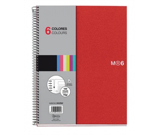MIQUELRIUS Note Book 6 piros A4 kockás spirál 150l