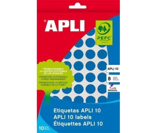 APLI etikett, 19 mm kör, színes, A5 hordozón, kék