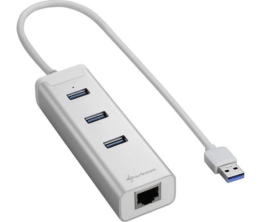 Sharkoon USB 3.0 hub + Ethernet adapter ezüst