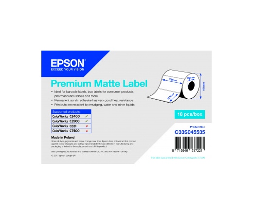 Epson Prémium matt címke 76x51mm, 650 db
