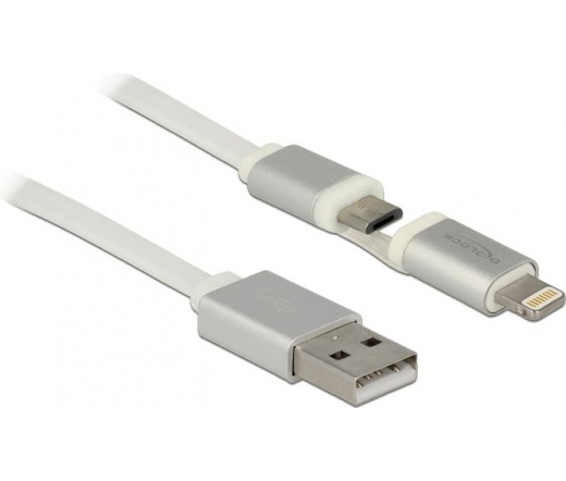 Delock Lightning+microUSB > USB fém csat. fehér 1m