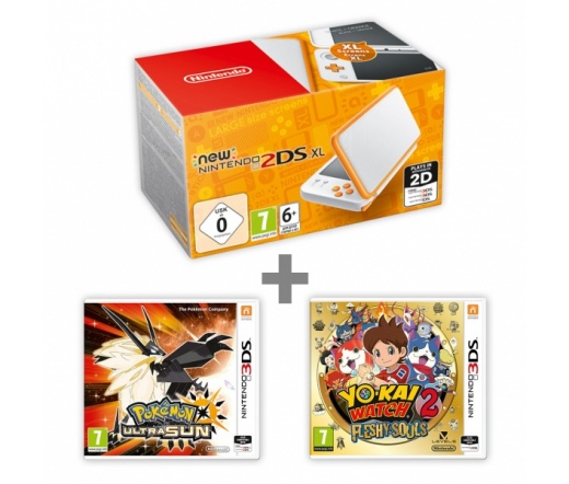 New N2DS XL White&Orange + Pokémon US + YW2