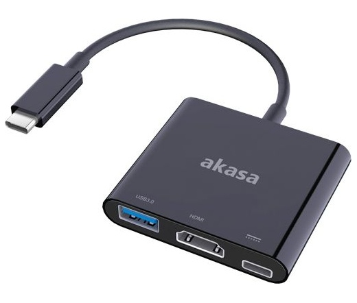 Akasa USB-C > HDMI + táp + USB 3.0-A fekete