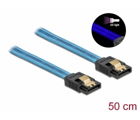 Delock 6 Gb/s SATA kábel UV fényhatással kék színű