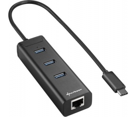 Sharkoon USB 3.0 Type-C hub + Ethernet fekete