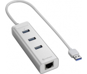 Sharkoon USB 3.0 hub + Ethernet adapter ezüst