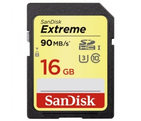 SANDISK SDHC EXTREME KÁRTYA 16GB, 90MB/S CL10 U3