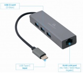 GEMBIRD USB-C Gigabit network adapter with 3-port 